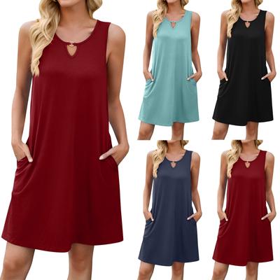 Damenmode Einfarbig Ärmelloses Weste-Taschenkleid