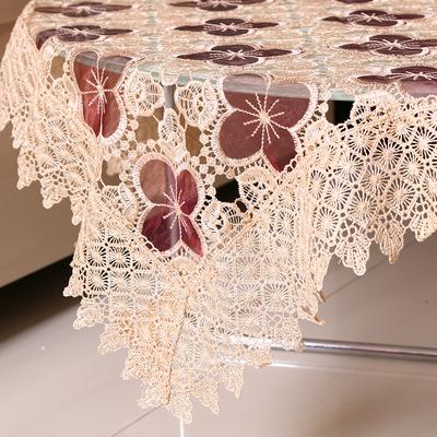Countryside Tablecloth Glass Yarn Flower Embroidery Hollowed Water Solution Hem Lace Cover Washable Table Cloth For Tea Table