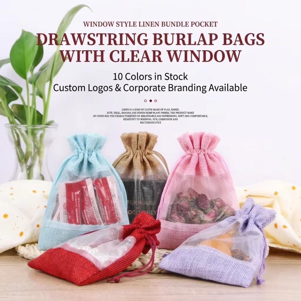 1/10PCS Washable Gift Drawstring Bags Cotton Linen Drawstring Gift Pouches  For Wedding Party