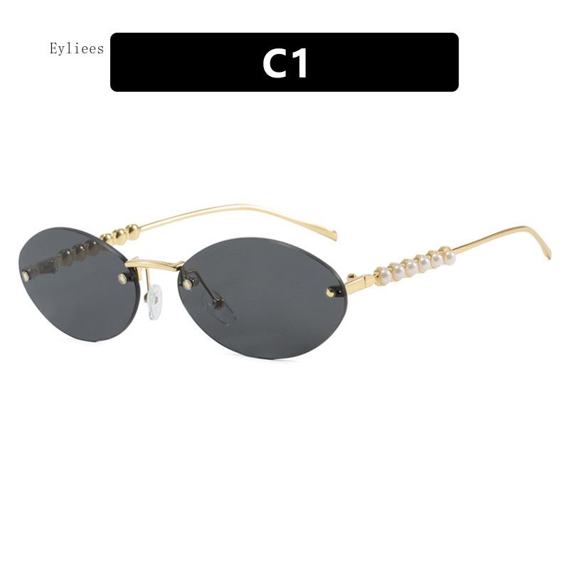 Nové Bezrámové Oválné Dámské Sluneční Brýle Nádherné Perleťové Sluneční Brýle Evropské A Americké Trendy High-end
