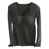 Women Bottoming Tops V-Neck Chest Padded Long Sleeve Thermal Tops Elastic DE Velvet