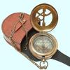Brass Sundial Compass with Leather Case and Chain - Push Open Mechanism Vintage Steampunk Accessory - Antiquated Finish Pocket Compass