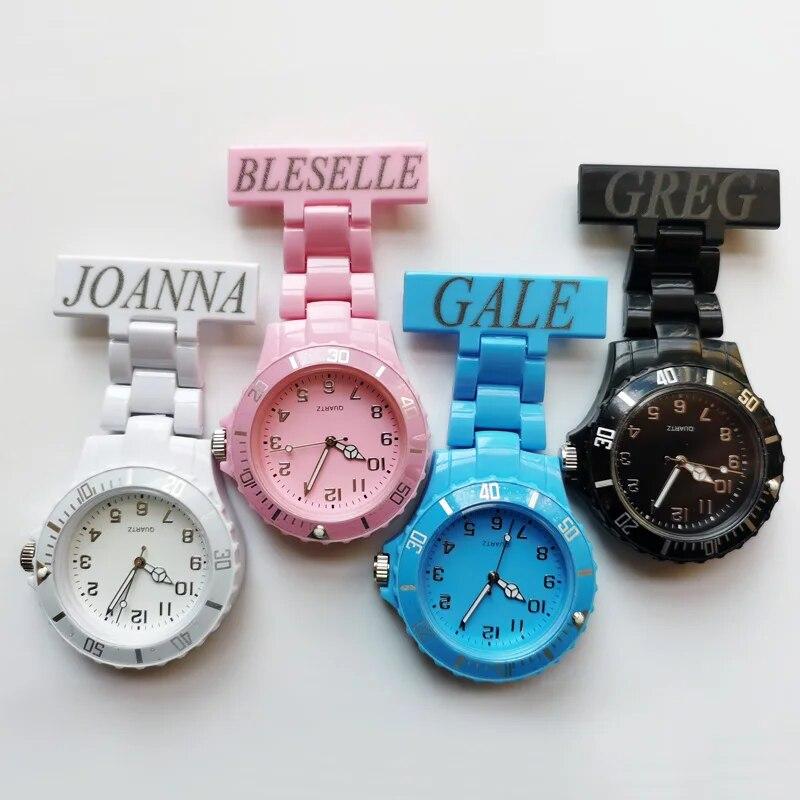 

Персонализированные БЕСПЛАТНЫЕ лазерные тексты с именами, выгравированными на булавке, брошь на батарейке, вращающийся безель, брелок для здравоохранения, пластиковые часы для медсестры