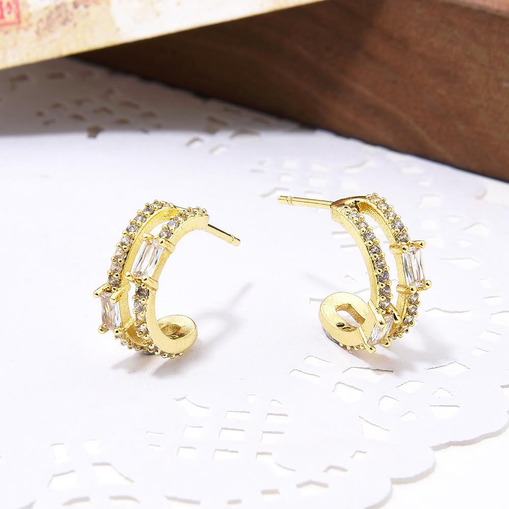Elegant Copper Zircon & Pearl Hoop Earrings for Women - Real Gold Color-Preservation