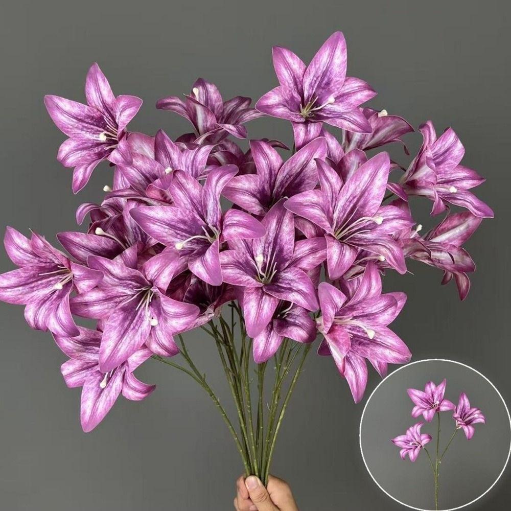3 Heads Artificial Lilis Floral Arrangement DIY Flower Simulation Flowers Plastic Realistic Artificial Flowers Photography Props