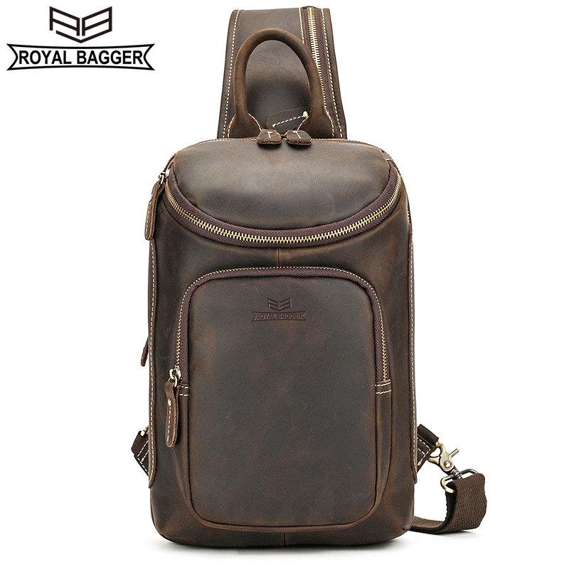 

Royal Bagger Ретро нагрудные сумки Мужская кожаная сумка через плечо Crazy Horse из натуральной коровьей кожи с дышащей подушкой сзади 1373