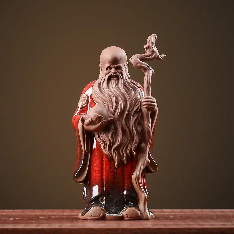 1PCS Ceramic Fortune and Longevity Crafts Chinese Retro Lucky Ornament Home Desktop Entrance Living Room Accessories Gifts
