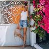 2023 Summer Casual Women's Ripped Raw Hem Straight-Leg Denim Shorts