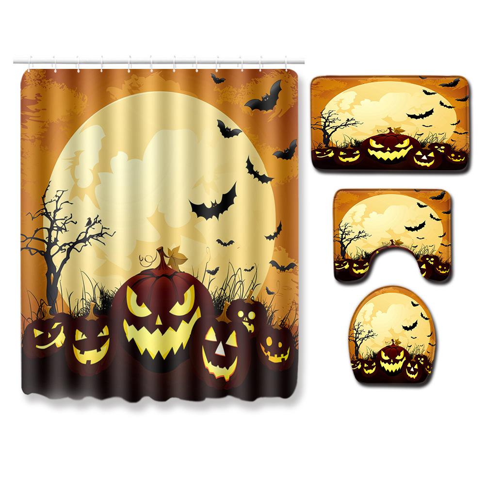 Halloween Shower Curtain Floor Mat Combination Four-Piece Set Bathroom Toilet Carpet Door Mat