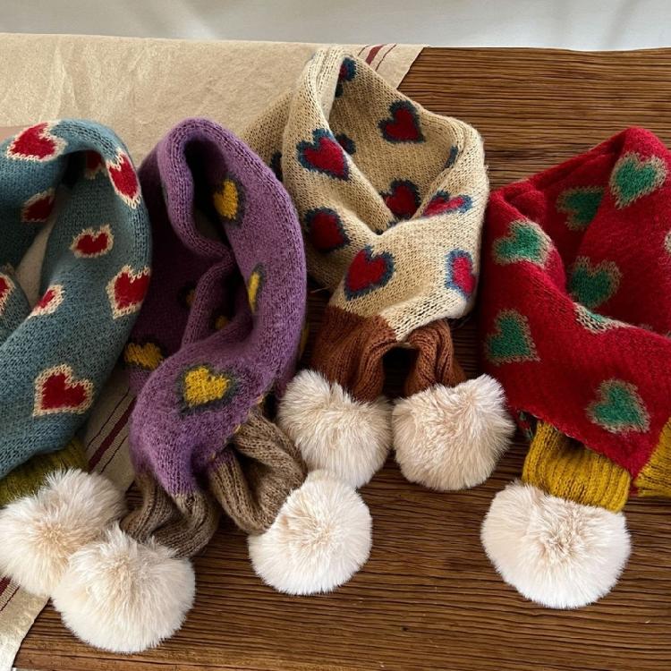 Children Knitted Scarf Soft and Warm Heart Pattern Neck Warmer Fashionable Autumn Winter Various Outfit Neck Gaiter