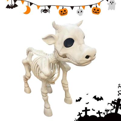 Cow Skeleton Halloween 2023 Halloween Skeleton Decorations Realistic Skeleton Cow Statue Graveyard Prop For Haunted House