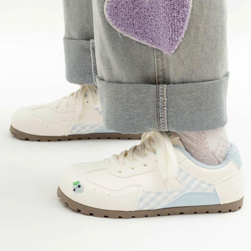 Round Toe Flat Bottom Dexun Shoes Fashionable and Versatile Women's Shoes Comfortable Sports Shoes Casual White Shoes