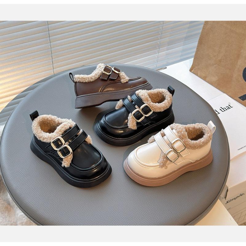 Girls Children Winter Warm Thickened Fleece Lined Casual Leather Shoes