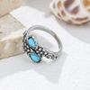Vintage Imitation Turquoise Flower Open Ring Copper Color Adjustable Wrap Ring Bohemian Ethnic Jewelry For Women Daily Wear