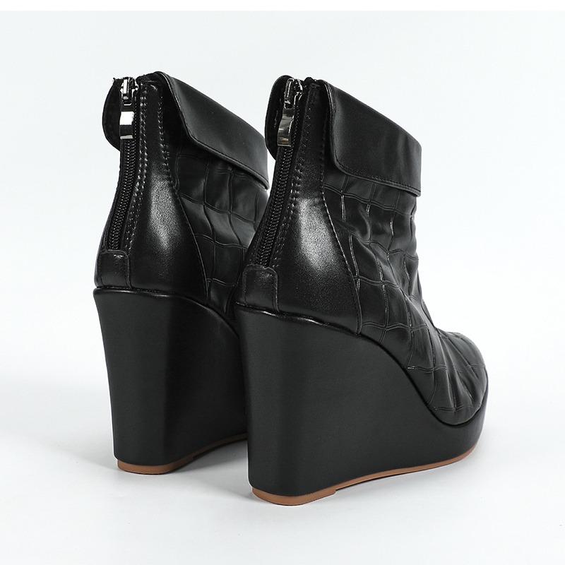 2025 Autumn Early Winter Shoes Women High Heels Boots Pointed toe Fashion Ladies Wedges Shoes 10cm Black White Plus Size 42