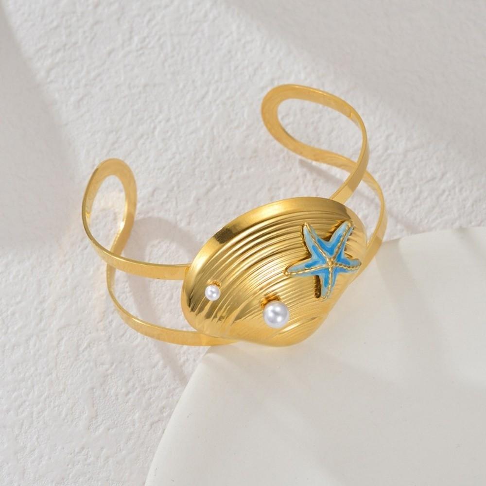 Golden Ocean Style Bracelet Waterproof Starfish Shell Enamel Conch Bracelet Exaggerated Various Wide Cuff Bracelet Party Jewelry