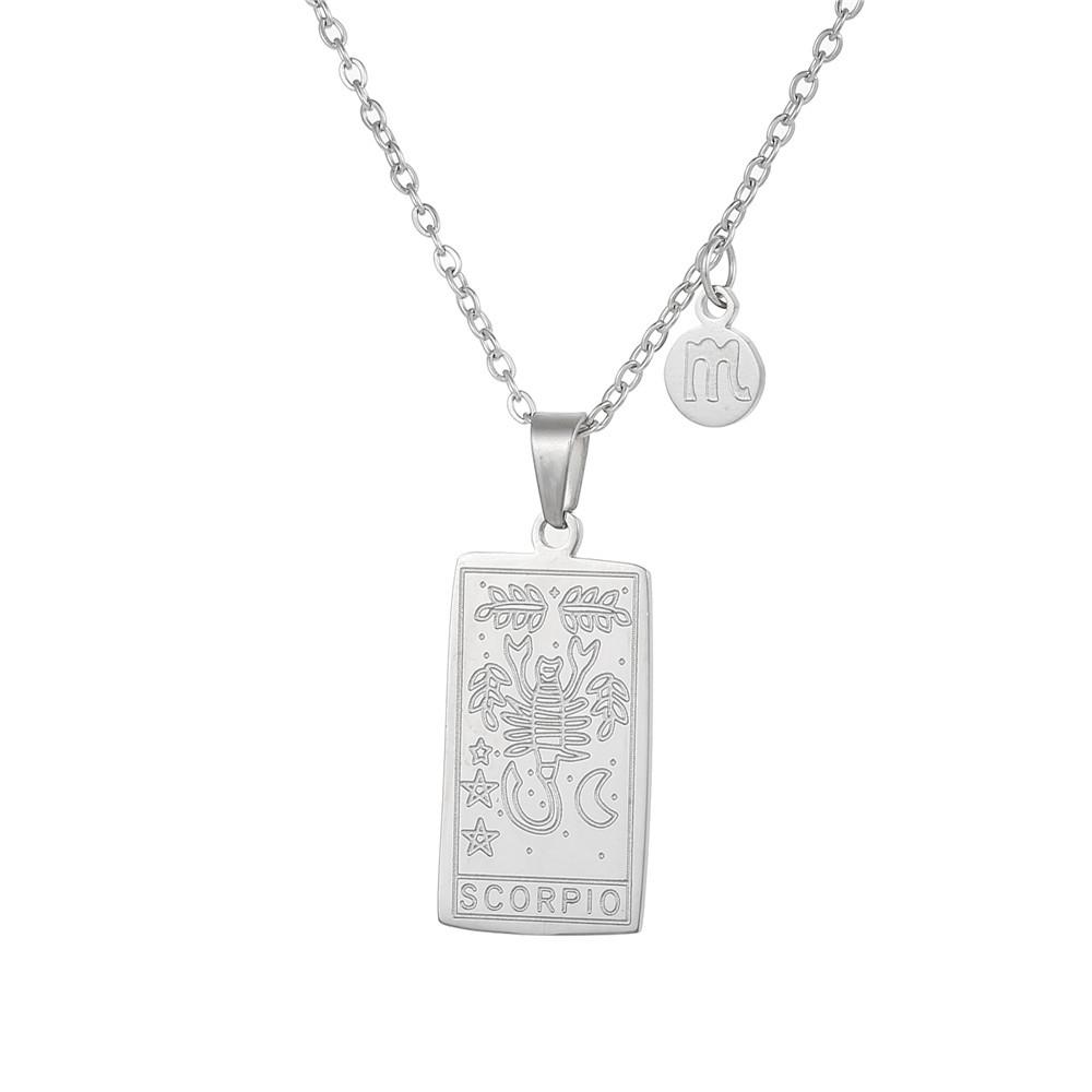 Twelve Constellations Tarot Card Stainless Steel Necklace with Fade-Resistant Pendant