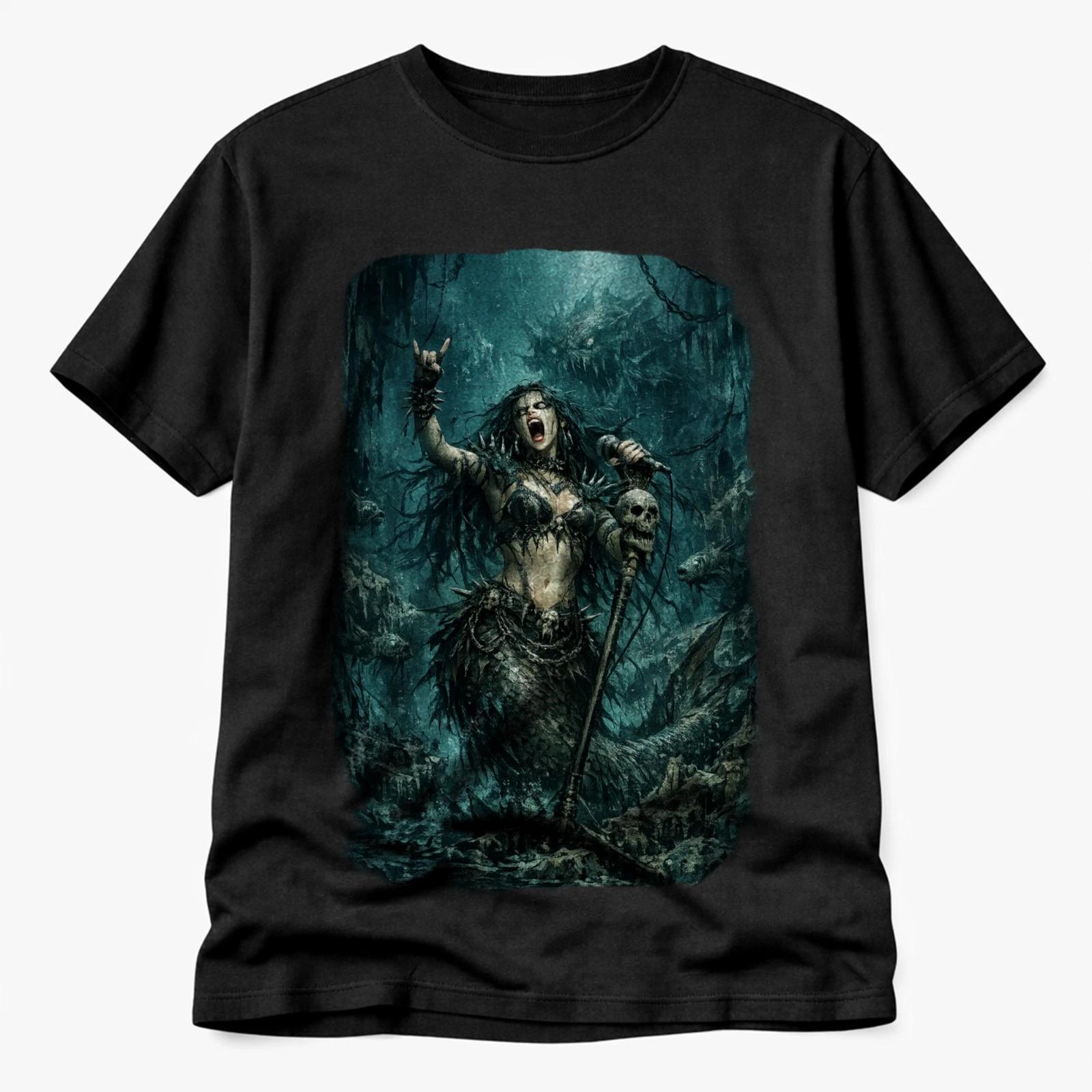 Heavy Metal Mermaid T-Shirt Gothic Dark Fantasy Horror Graphic Tee 4XL