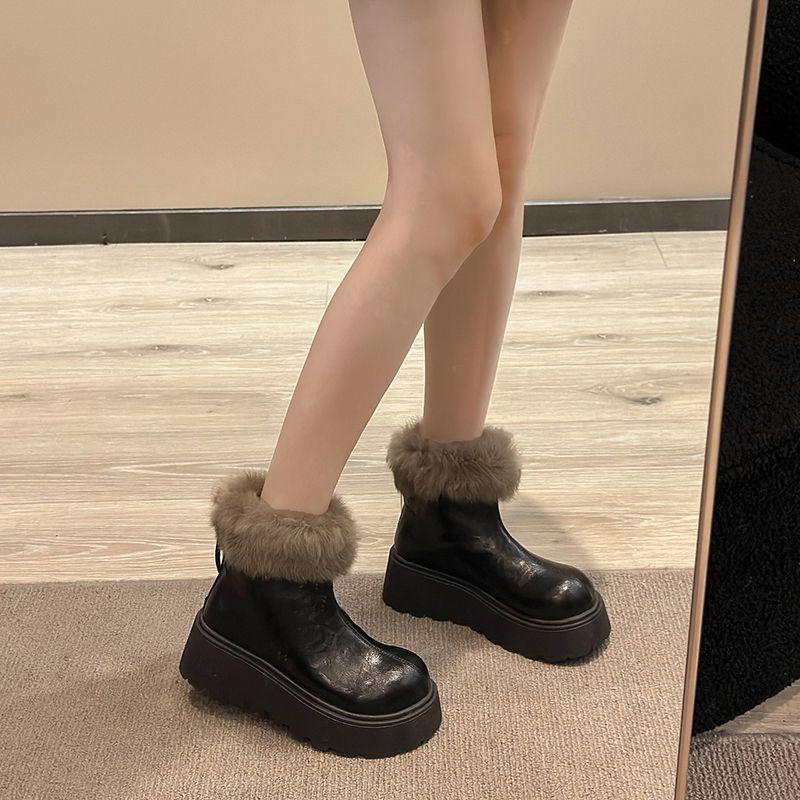 Okrągły nosek ciepłe małe grube podeszwy puszyste zimowe krótkie botki moda śniegowce damskie spice girl aksamit