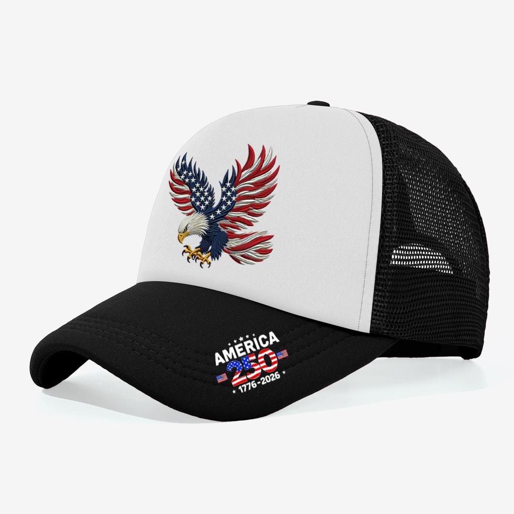 1PC Mesh Trucker Hat, Breathable, 250th America Eagle Print, Patriotic Streetwear for Men Women