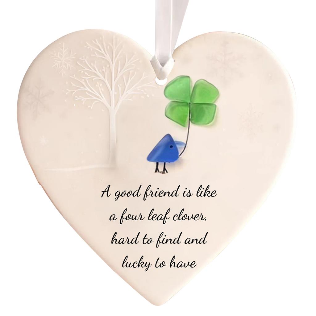 Christmas Heart-Shaped Sea Glass Keepsake Pendant Hanging Ornament Friendship Decor for Best Friends Xmas Tree