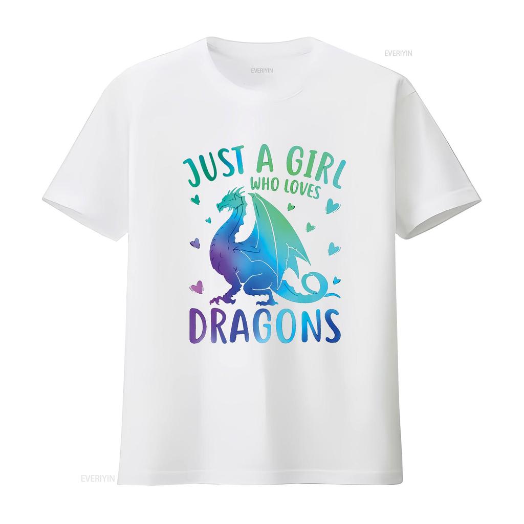 Cute Just A Girl Who Loves Dragons Women and Girls T Shirt vintage Washed fashion graphic Slightly Casual Stylish Versatile