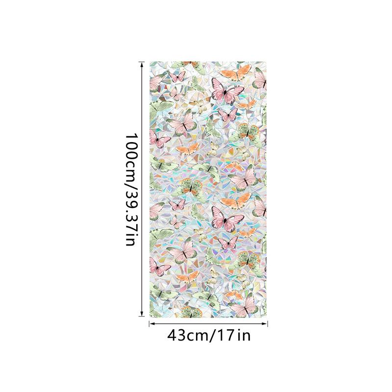 

3D Pattern Glass Film Colorful Plants Flowers Butterfly Static Electricity Sticker Home Privacy Protection Window Stickers 43x100cm