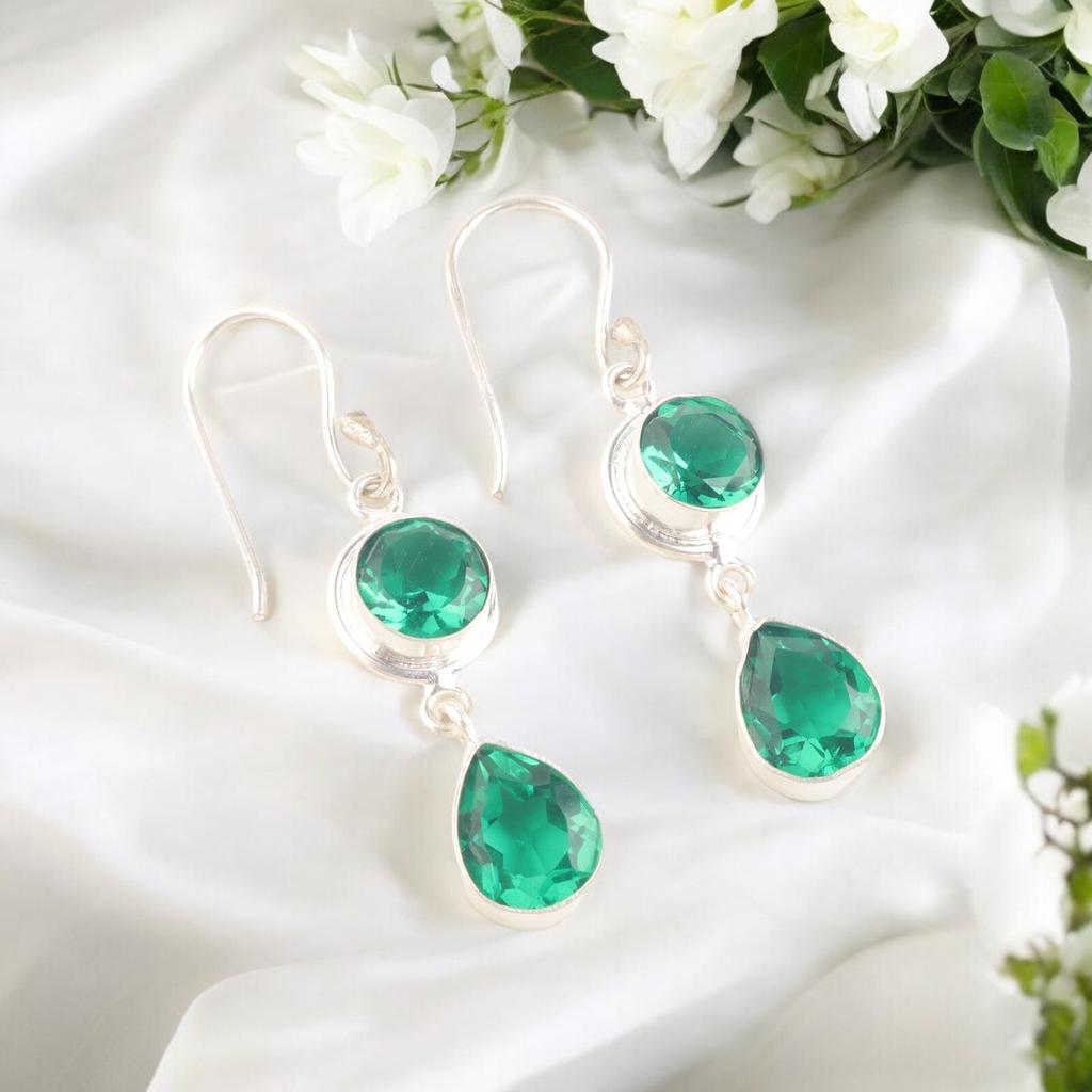 Chrome Diopside Gemstone 925 Sterling Silver Jewelry Handmade Drop Earrings 1.8" EE-142-11
