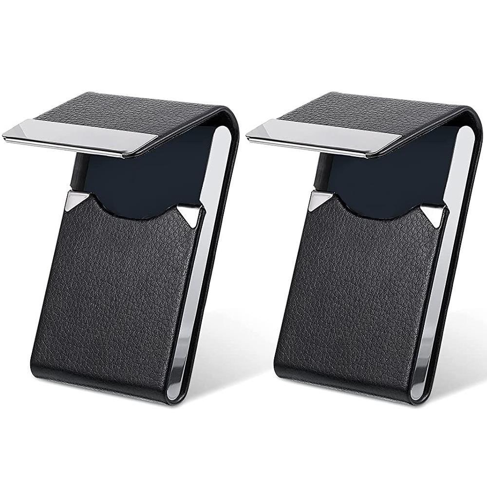 New PU Leather Business Card Case Metal Slim Pocket Card Holder with Magnetic Shut