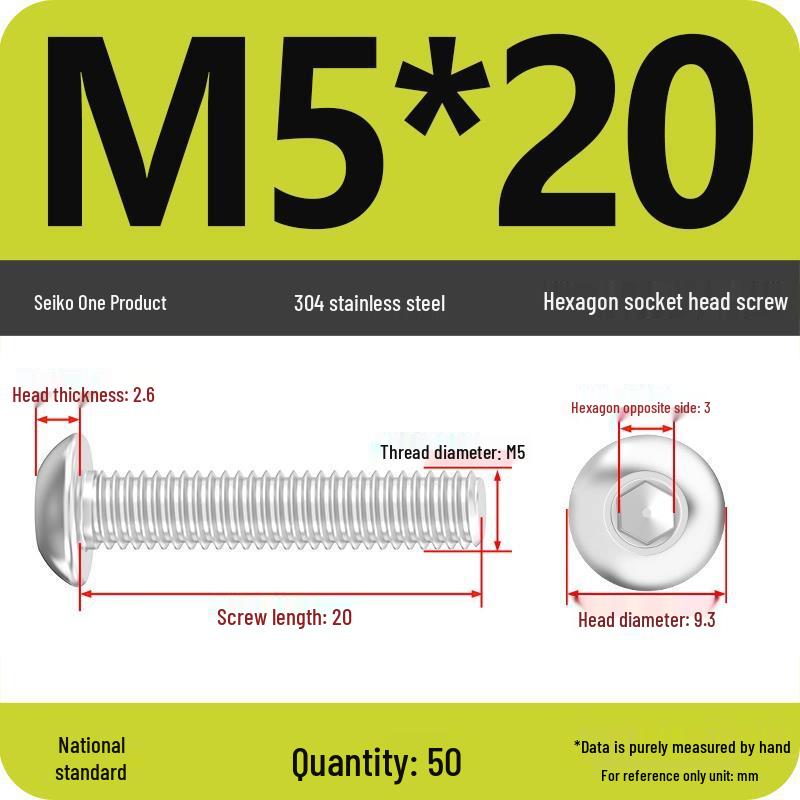 304 Stainless Steel Pan, Half, and Round Head Hexagon Screws (M2-M12)