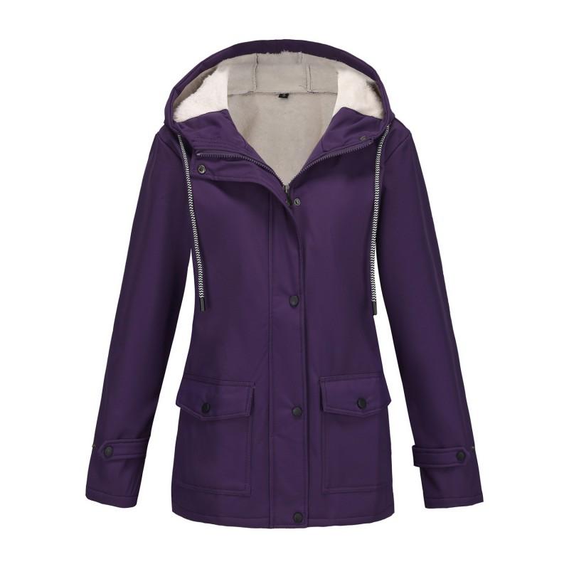 Womens Hooded Windbreaker Jacket Fleece-Lined Water-Resistant Long Sleeve Zip-Up Coat