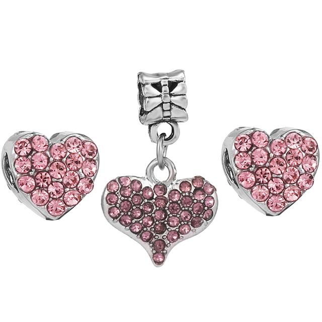 3pcs /Lot Pink Love Heart Beads Enamel Mom Pendant Fit Diy Brand Charm Bracelets Necklaces For Women Mother Jewelry Making