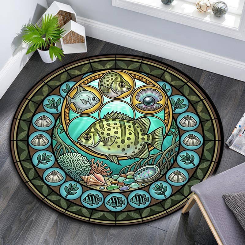 Marine Life Glass Round Area Rug Under Office Chairs Bedroom Living Room Home Decor