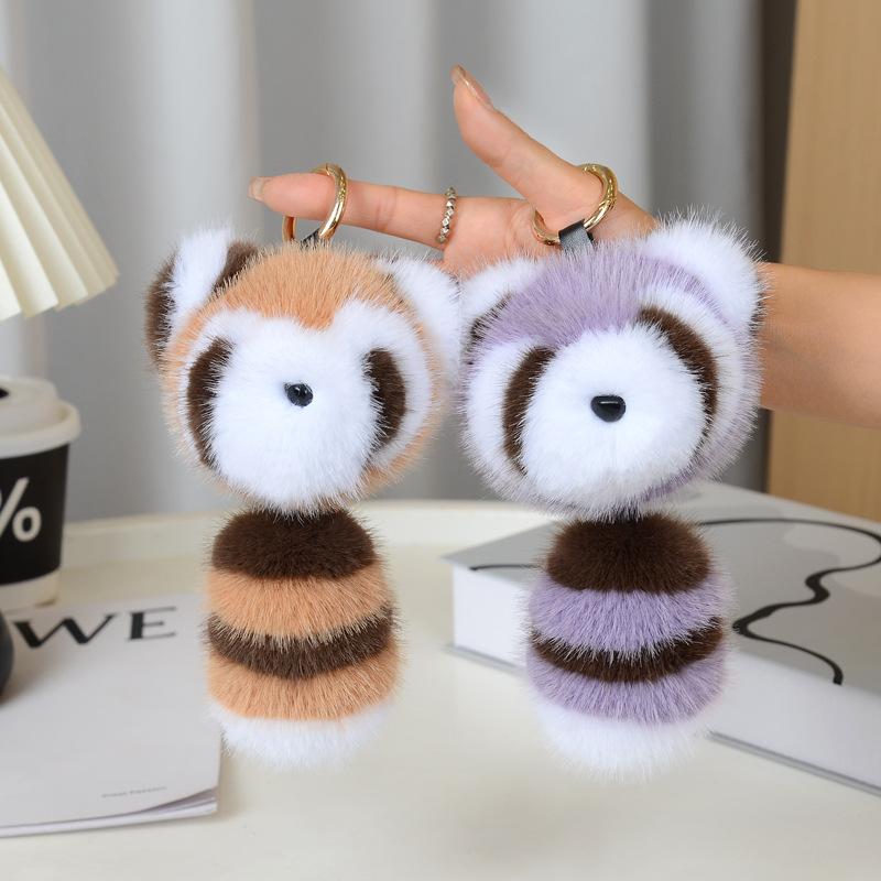 Cute Little Raccoon Imitation Mink Fur Car Keychain Pendant Ins Plush Toy Doll Backpack Hanging Gift