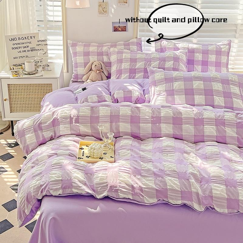 

Клетчатый Двуспальный Набор Пододеяльников 220x240 Однотонный Твист мягкая наволочка Комплект Постельного Белья Кинг Сайз Набор Пододеяльников 150x200cm фиолетовый