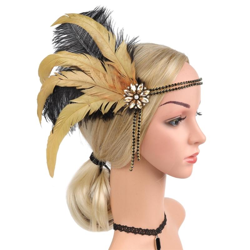 1920s Glistening Headband for Women Flapper Headpiece Accessories for Masquerade Party Elegant Feather Glitter Headband