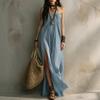 Vestido Maxi Boho Feminino Tomara-que-caia Tubinho Fenda Solto Casual Férias Longo de Praia