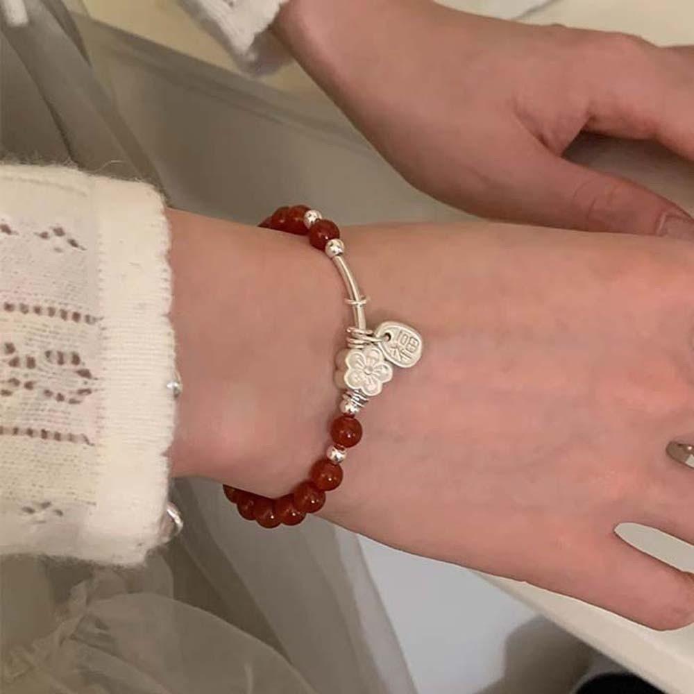 Buddha New Year Bangle Chinese Style Women's Wrist Jewelry Ornament Red Beads Bracelet Women