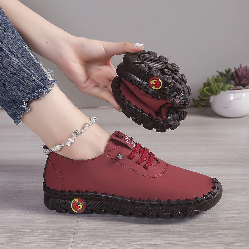 Soft Laced Up Oxford Shoes for Women Ortho Loafers Woman Plain Shockproof Driving Flats Elderly Mom Slip On Faux Leather Shoes