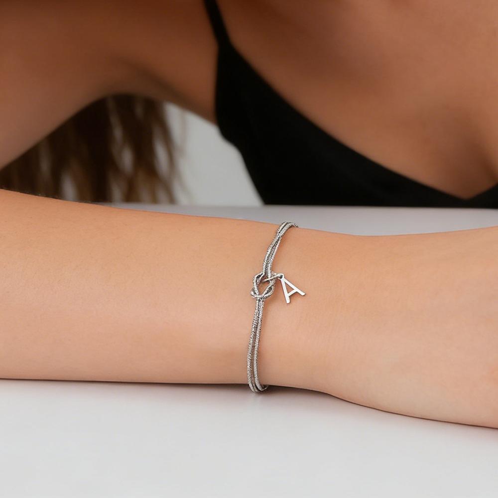 Initial Letter Love Knot Bracelets Women Men Couple Stainless Steel Gold Snake Chain Bracelets A-Z Alphabet Jewelry