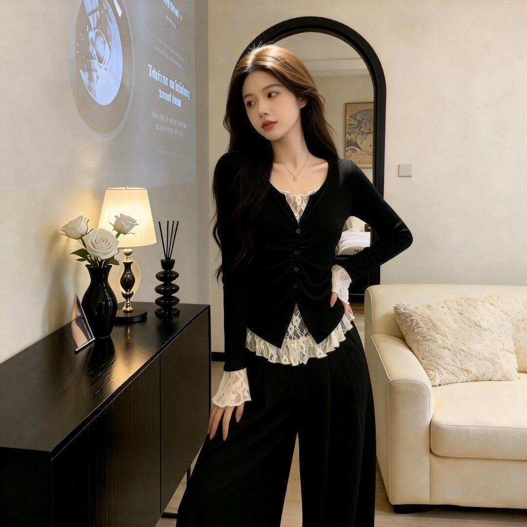 2026 Spring Plus Size Lace Patchwork Long Sleeve Women s T-shirt 3XL