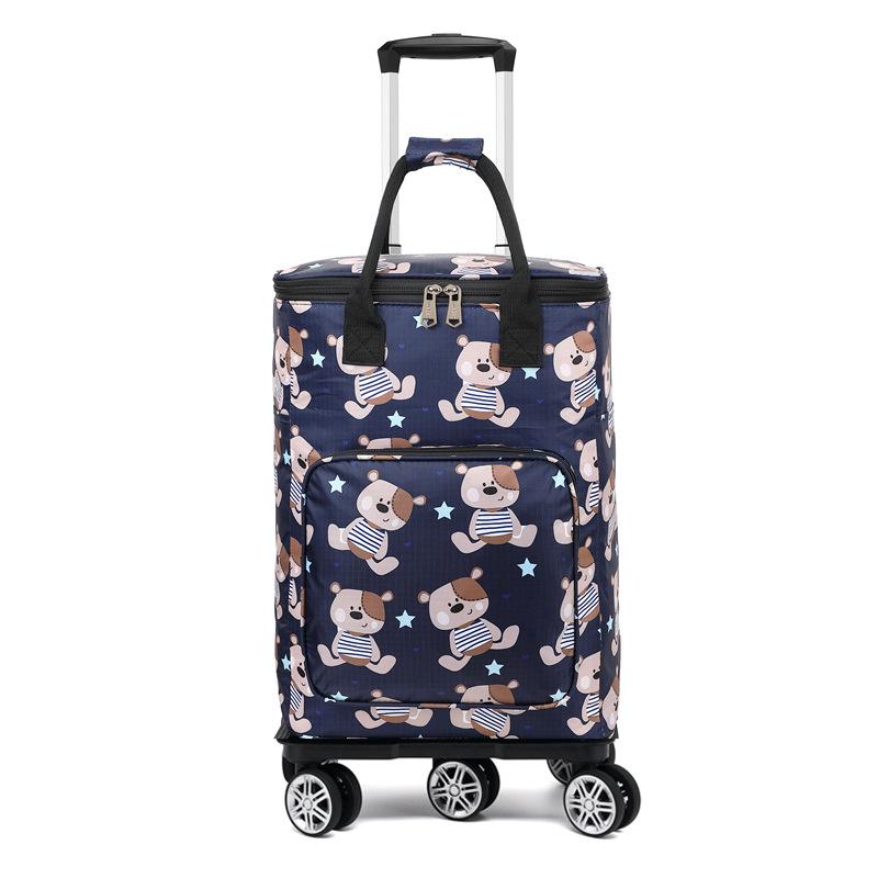 Portable Small Trolley Cart with Universal Wheels and Insulated Shopping Bag