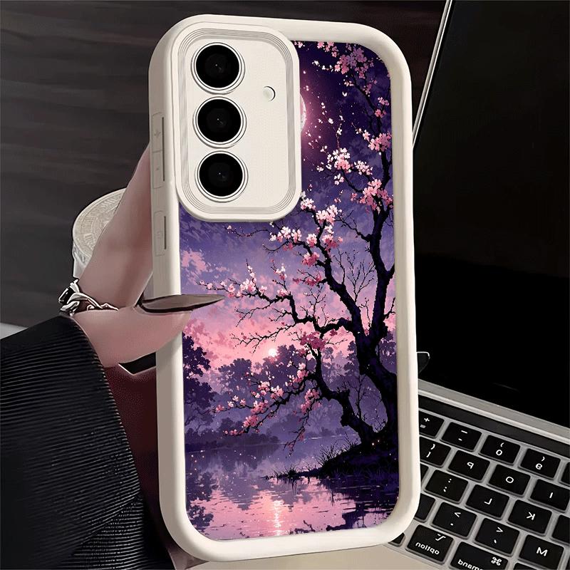 Phone Case for Samsung Galaxy A17 A16 A15 A14 A13 Dreamy Night Cherry Blossom Tree A56 A36 A26 A55 A35 A25 A54 A34 A24 A53 A33 A