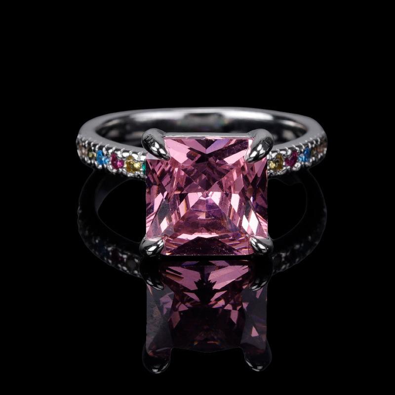 Redeen Cut Pink Diamond High Carbon Diamond Ring Women'S Luxury Ice Flower Cut Zircon 10 * 10 Colored Treasure Women'S Ring