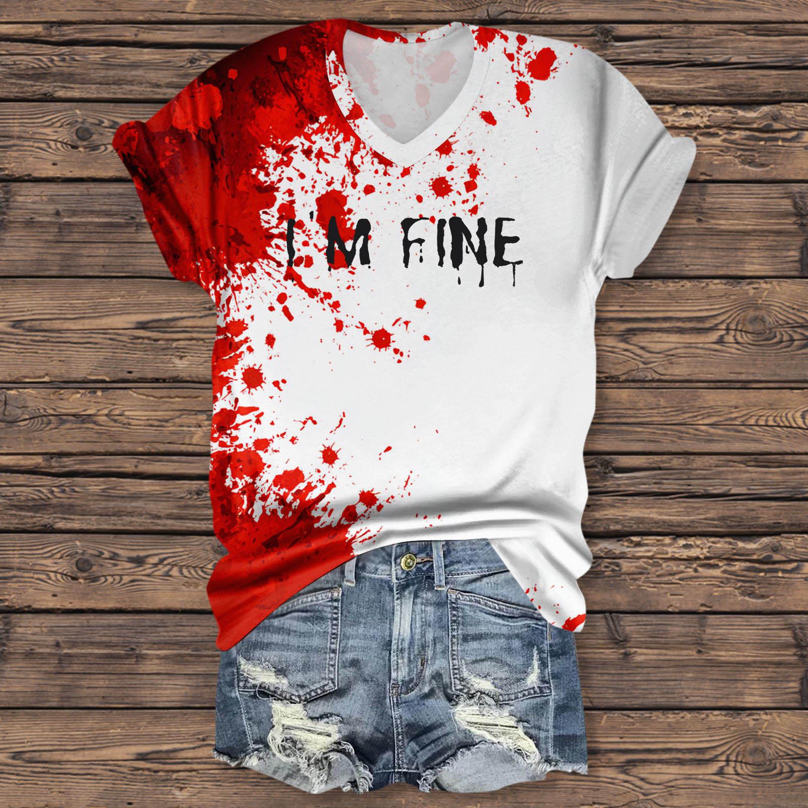 

Women s Fashion Casual Three-quarter Sleeve Halloween Letters, Face Print Top L