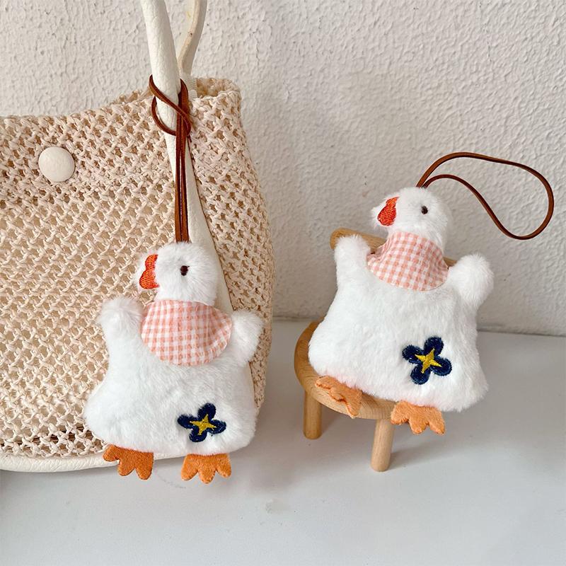 Cute Big White Goose Name Sticker Pendant Cartoon Plush Animal Doll Keychain Anti-Lost Name Tag Charm Bag Hanging Decor