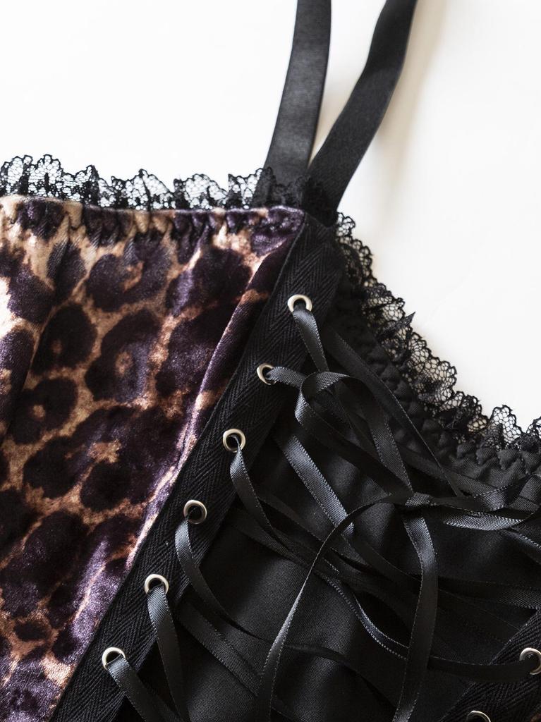 Corsé Mini Camisola Gótico Europeo con Cordones de Leopardo