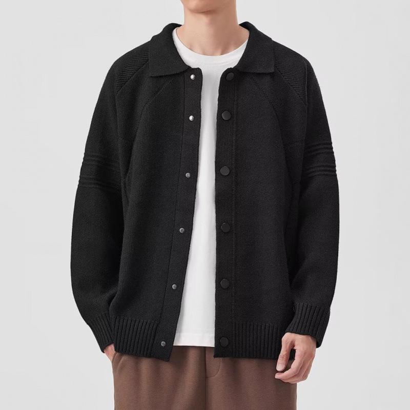 

Men s Autumn/Winter Trendy Korean Lapel Knit Cardigan Sweater L чорний