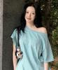 Seuteulaipeumagalin Margarine One-Shoulder Applique Logo Short Sleeve Mint