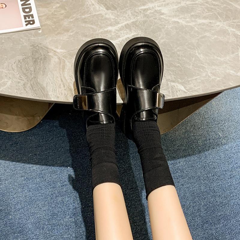 Spring new Velcro wedge heel round head high heel wedge heel thick sole durable women's leather shoes